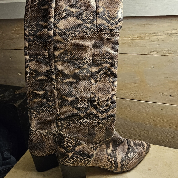 River island block heel thigh knee high slouch snakeskin boots - Picture 14 of 15